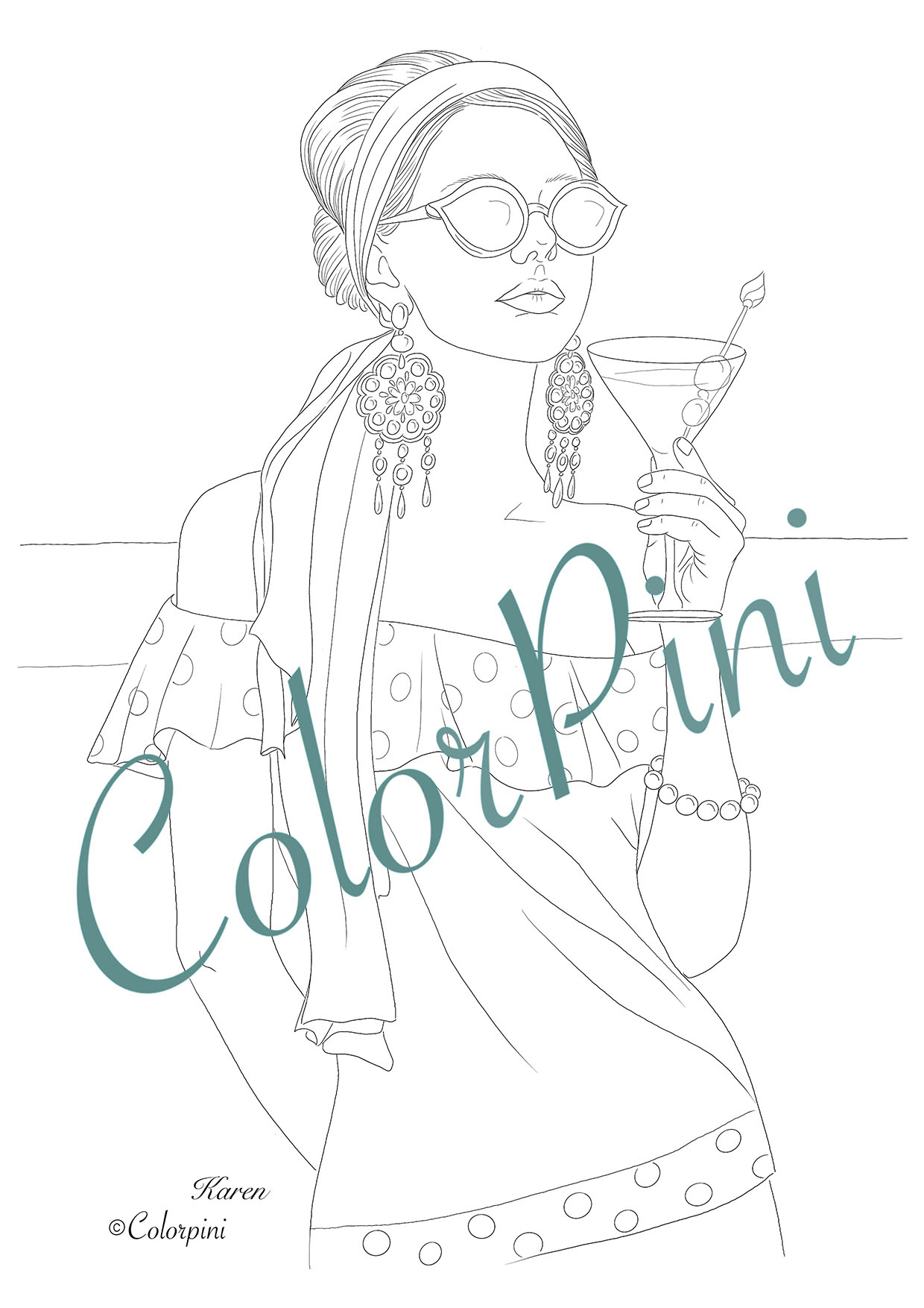 Karen, hand-drawn fantasy woman lineart by Carolyn Pini