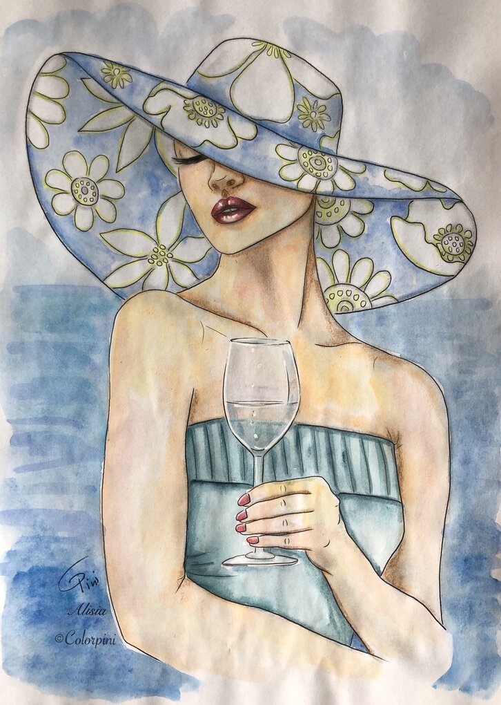 Alisia, a watercolor fantasy woman painting by Carolyn Pini, Swiss artist