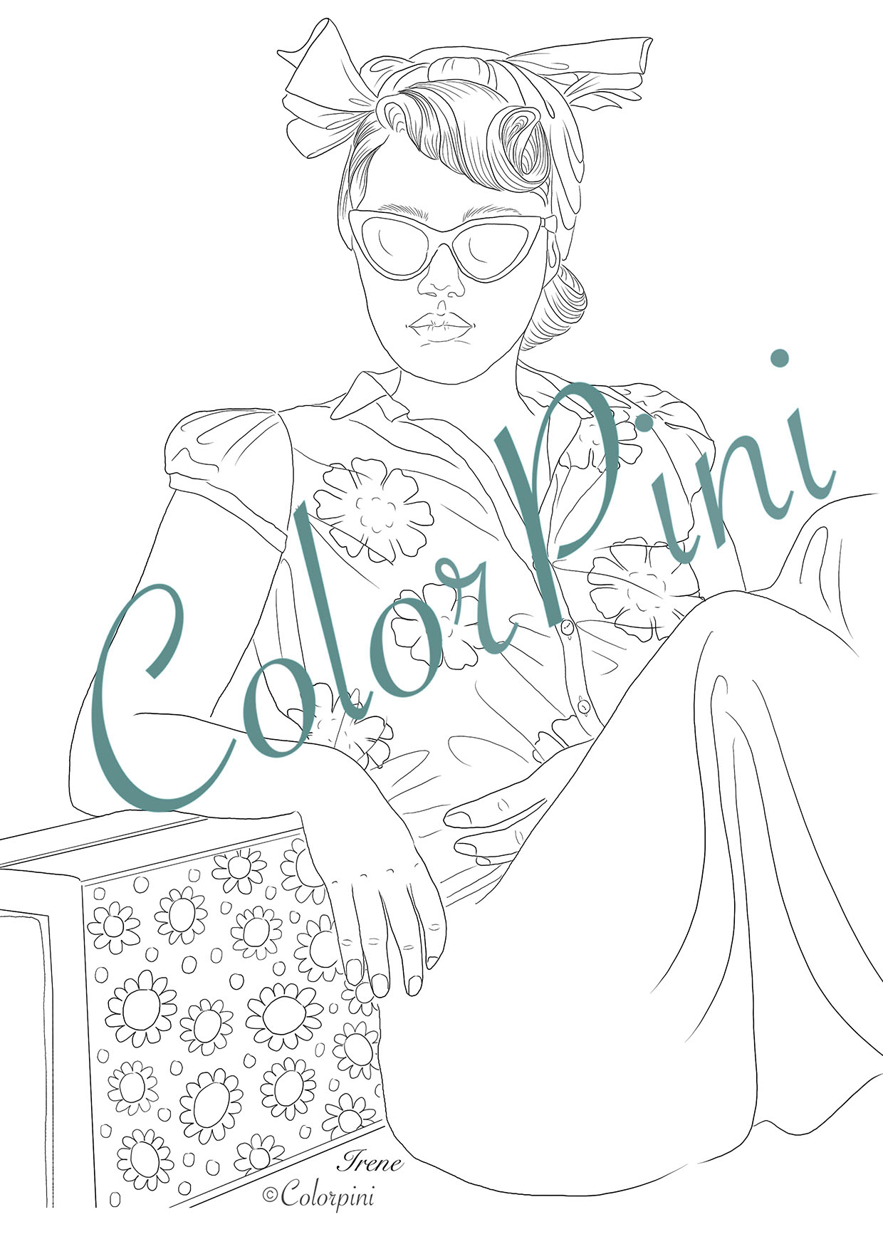 Irene, hand-drawn fantasy woman lineart by Carolyn Pini