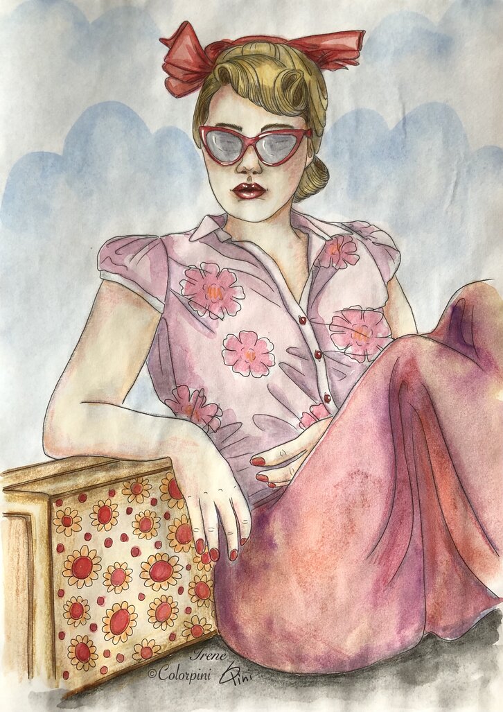 Irene, a watercolor fantasy woman painting by Carolyn Pini, Swiss artist