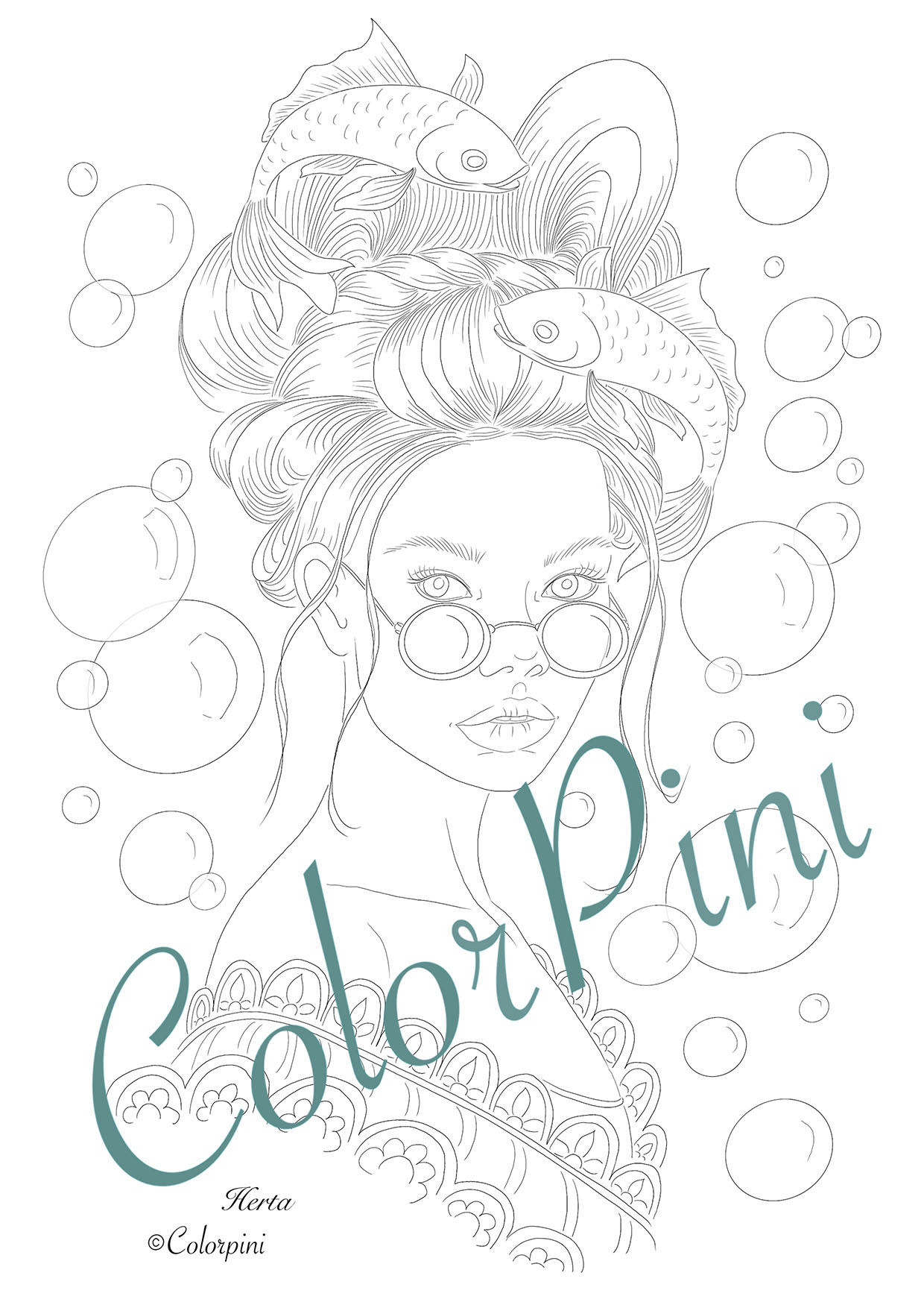 Herta, hand-drawn fantasy woman lineart by Carolyn Pini