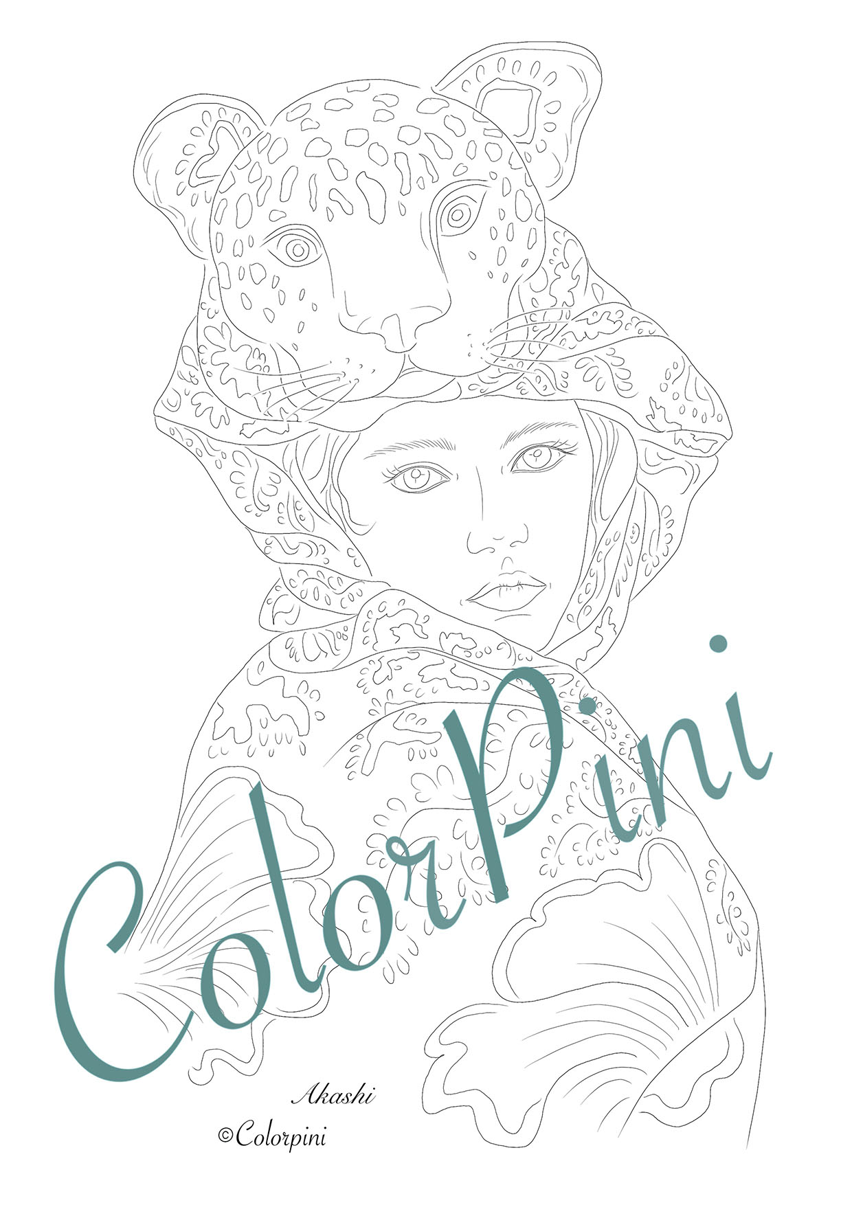 Akashi, hand-drawn fantasy woman lineart by Carolyn Pini