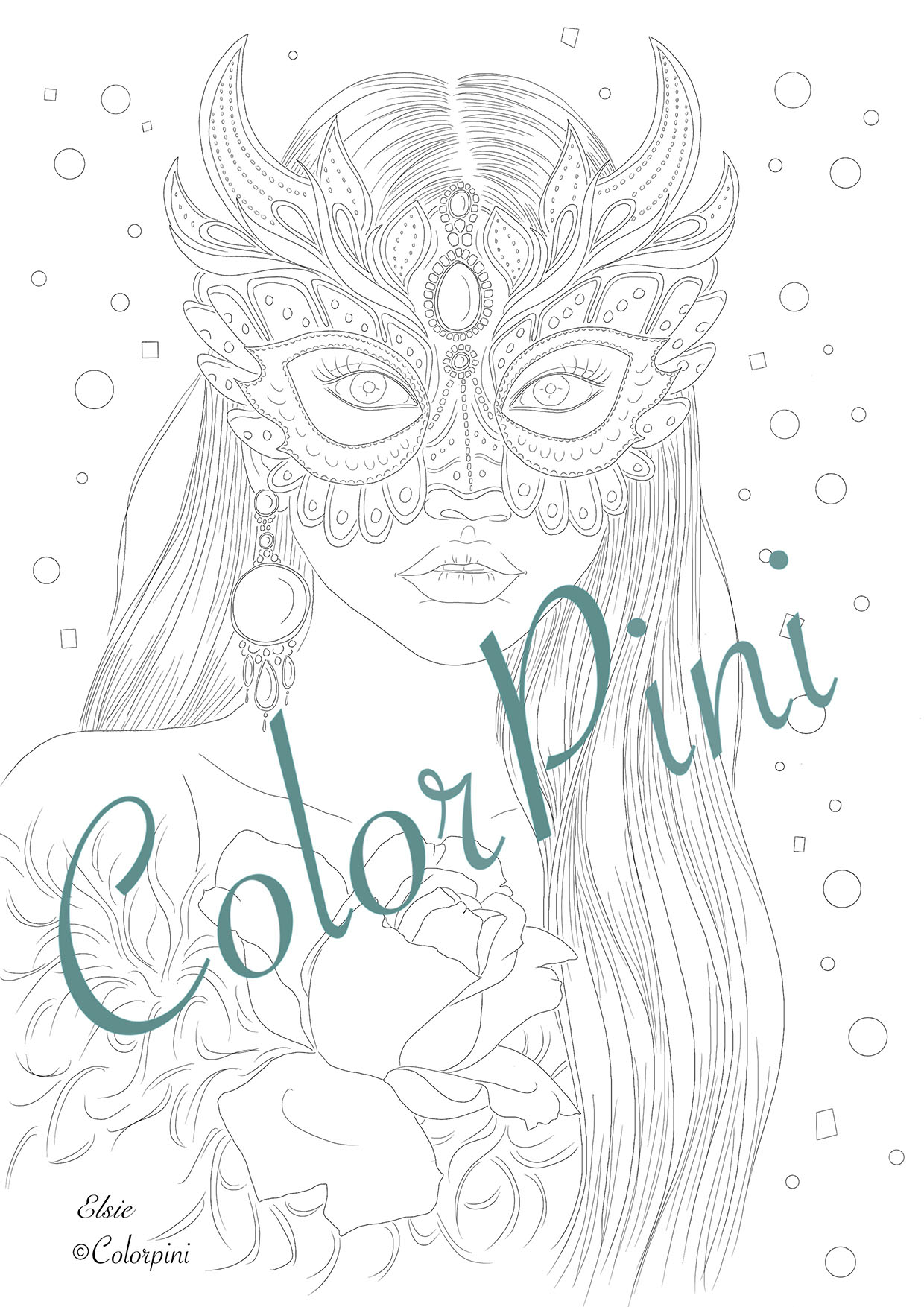Elsie, hand-drawn fantasy woman lineart by Carolyn Pini