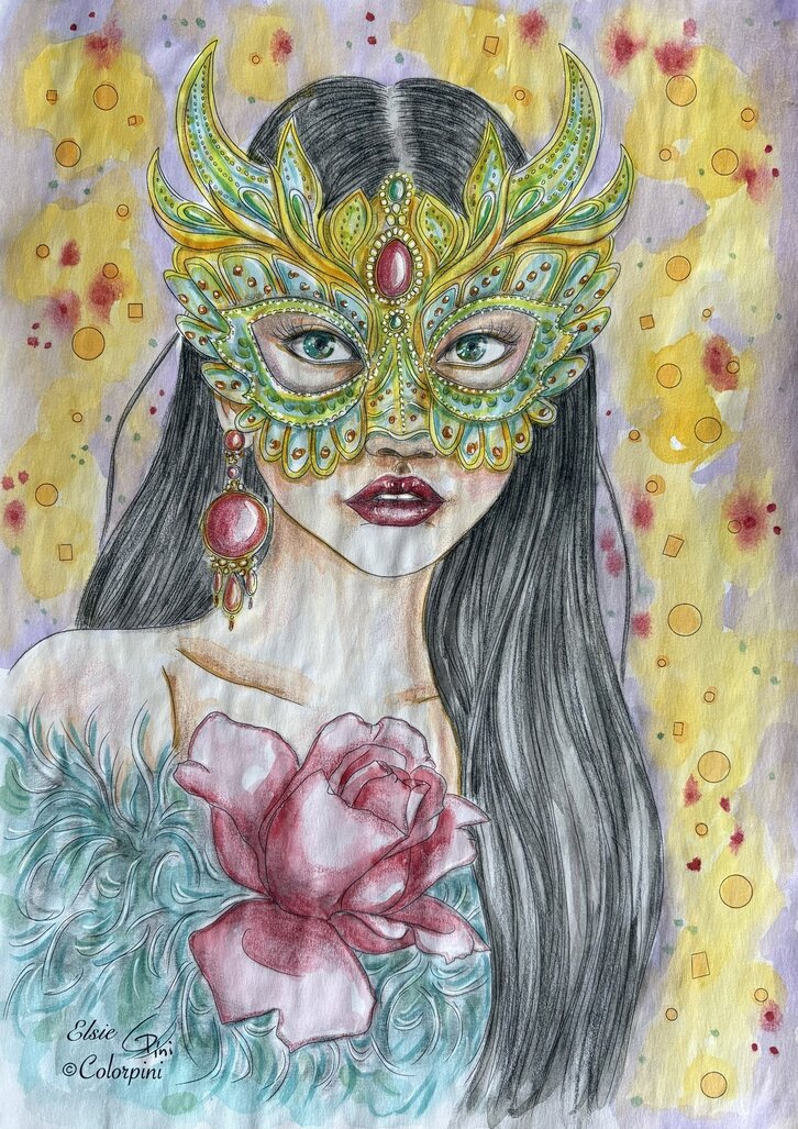 Elsie, a watercolor fantasy woman painting by Carolyn Pini, Swiss artist