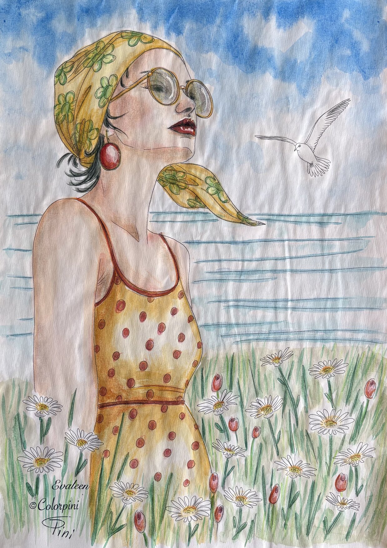 Evaleen, a watercolor fantasy woman painting by Carolyn Pini, Swiss artist
