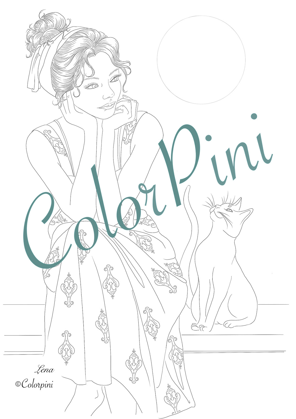 Lena, hand-drawn fantasy woman lineart by Carolyn Pini