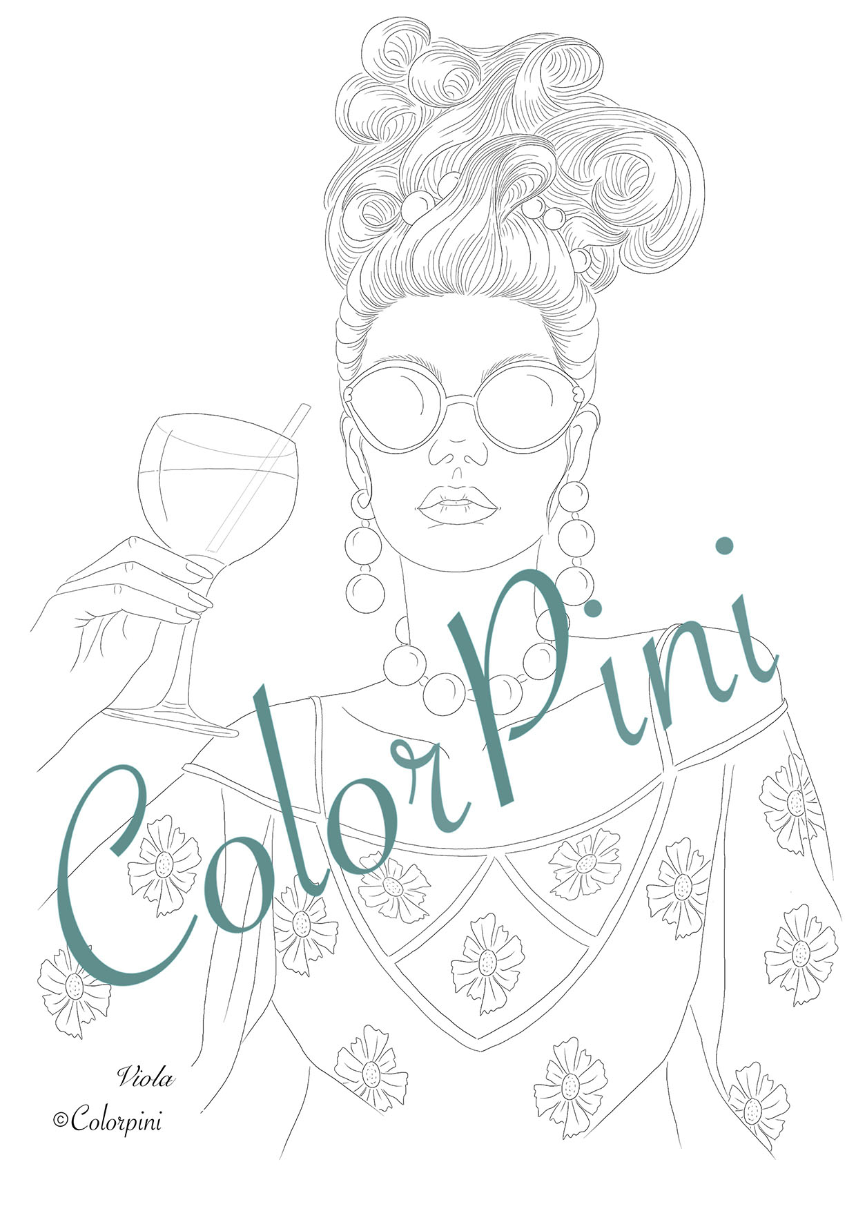 Viola, hand-drawn fantasy woman lineart by Carolyn Pini