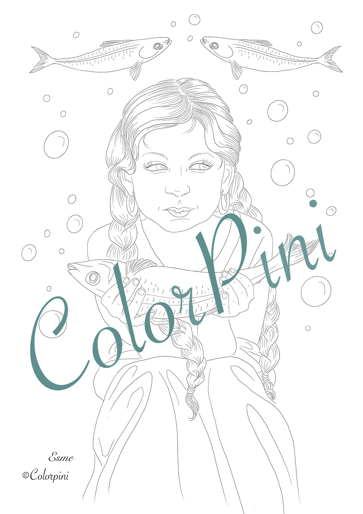 Esme, hand-drawn fantasy woman lineart by Carolyn Pini