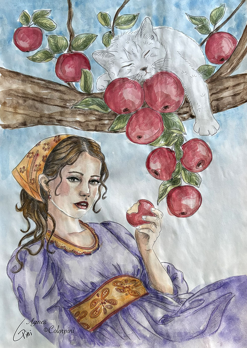 Agnes, a watercolor fantasy woman painting by Carolyn Pini, Swiss artist