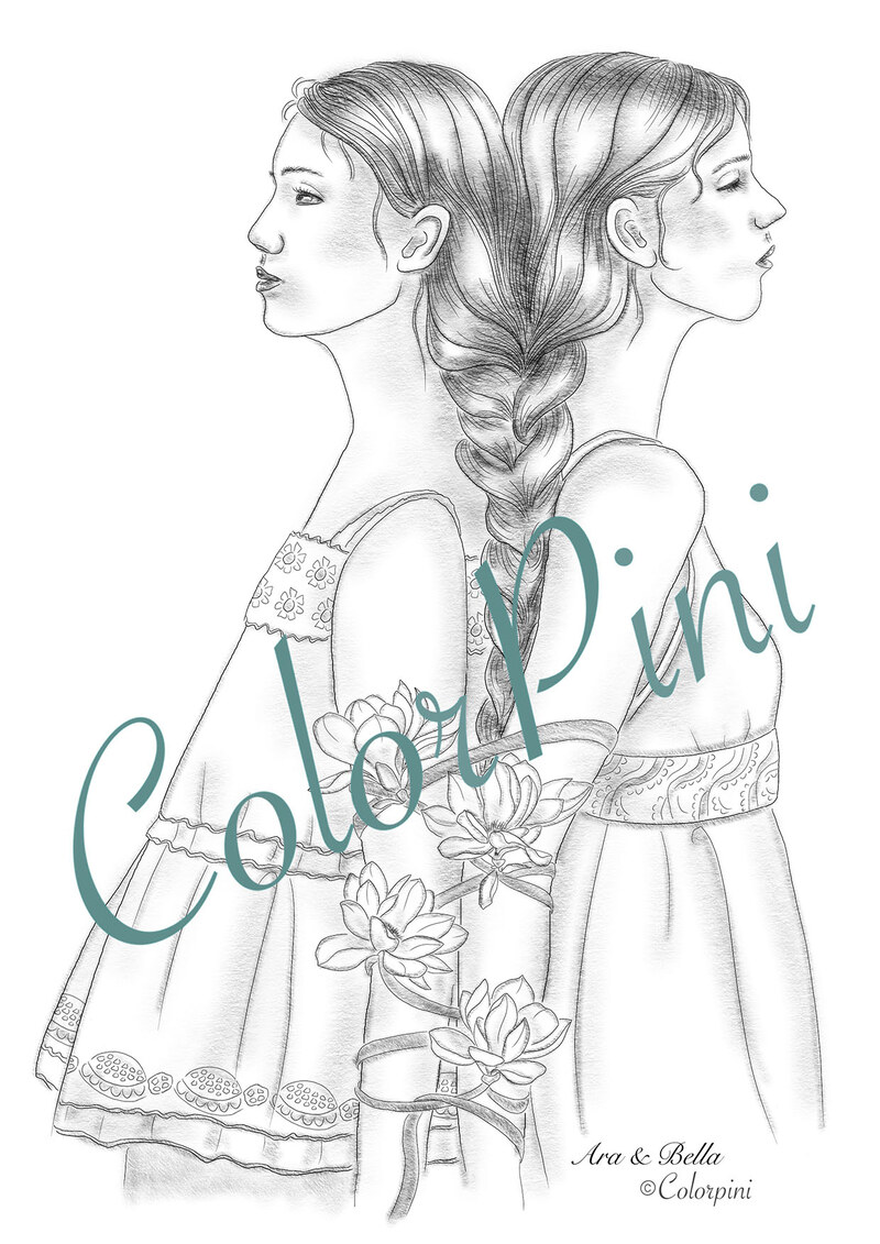 AraBella, hand-drawn grayscale coloring page