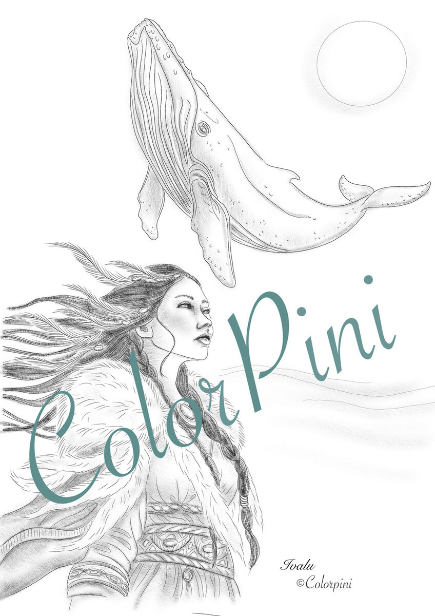 Ivalu, hand-drawn grayscale coloring page