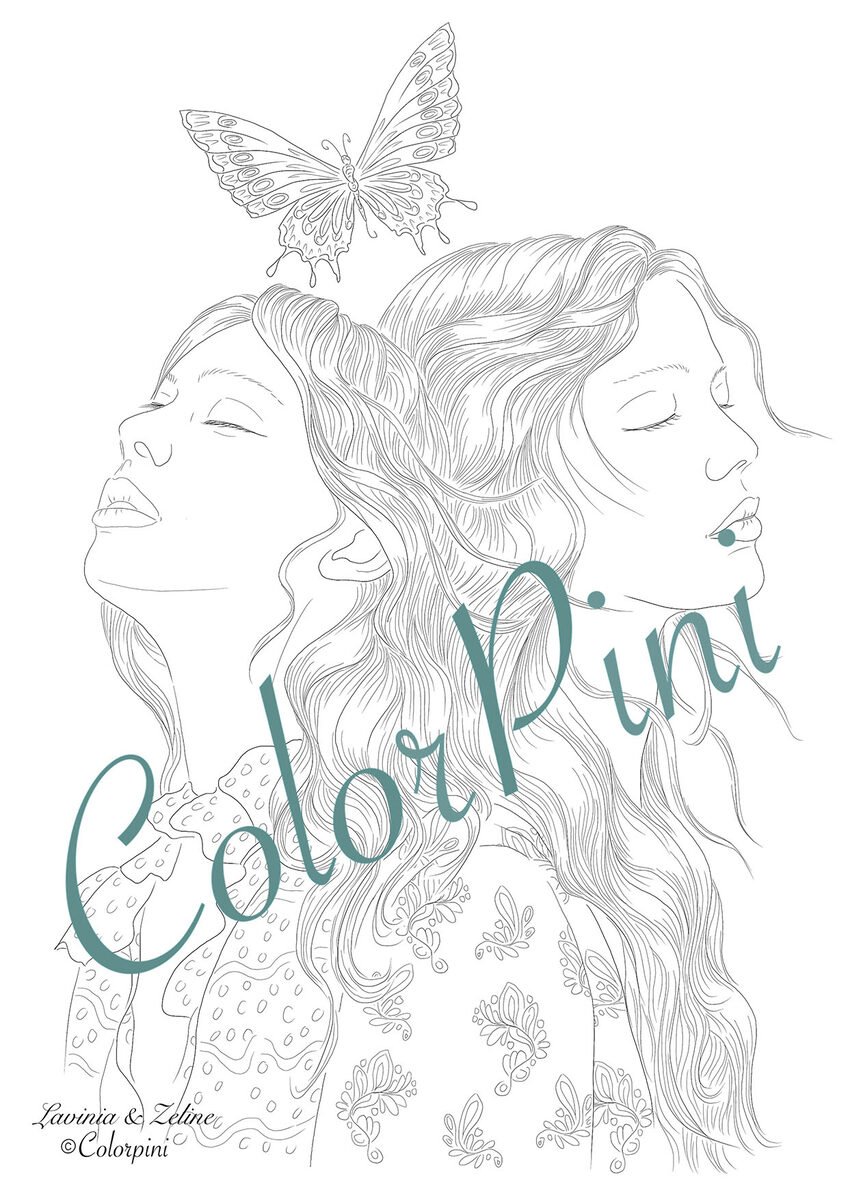 Lavinia & Zeline, hand-drawn lineart