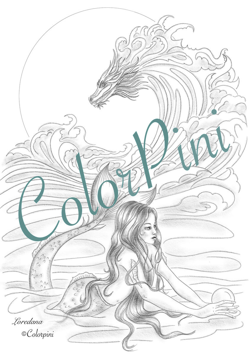 Loredana, hand-drawn grayscale coloring page