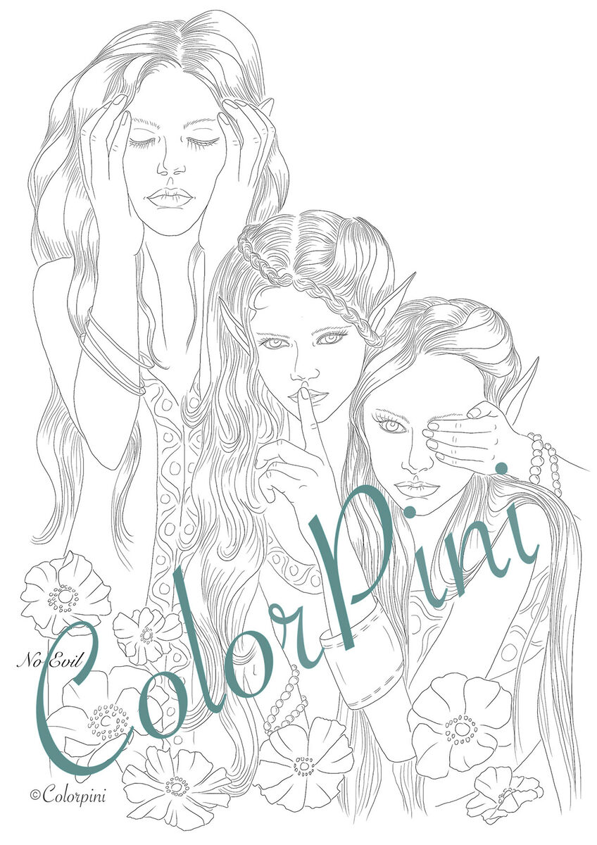 No Evil, hand-drawn lineart