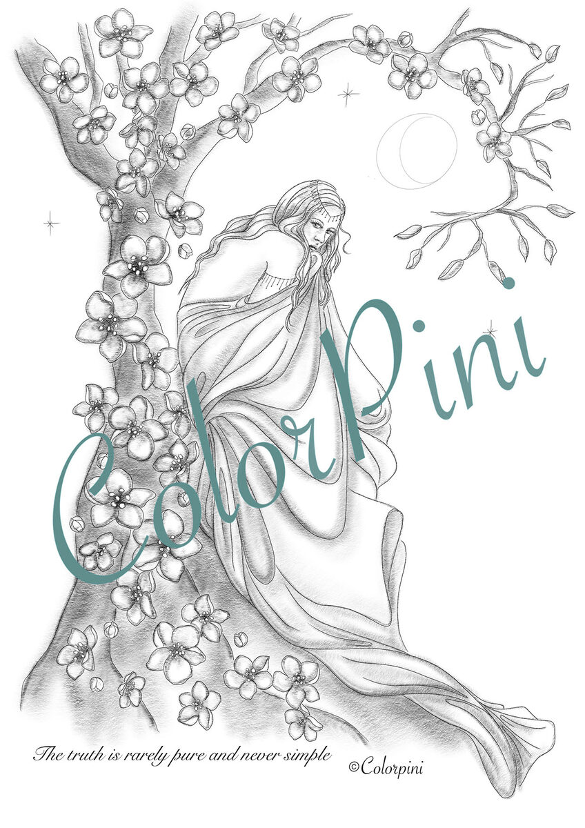 Truth, hand-drawn grayscale coloring page