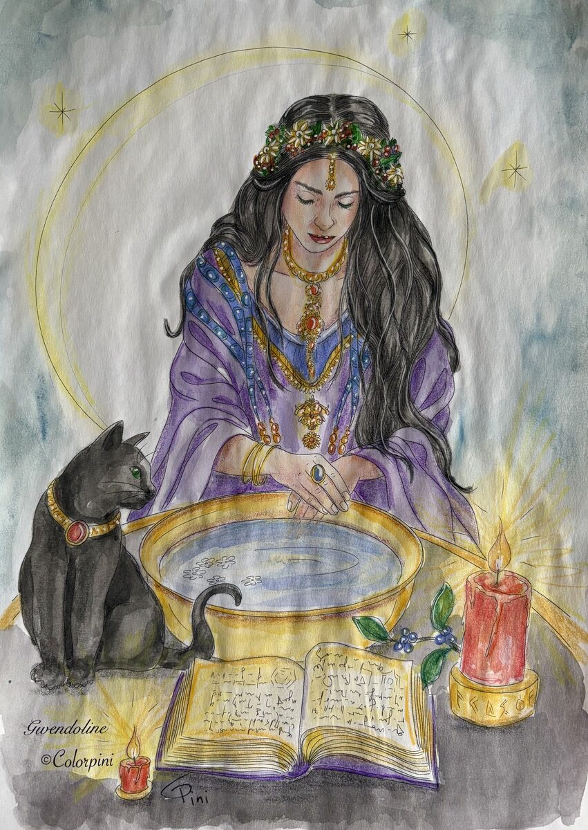 Gwendoline the Witch, watercolor version by Carolyn Pini