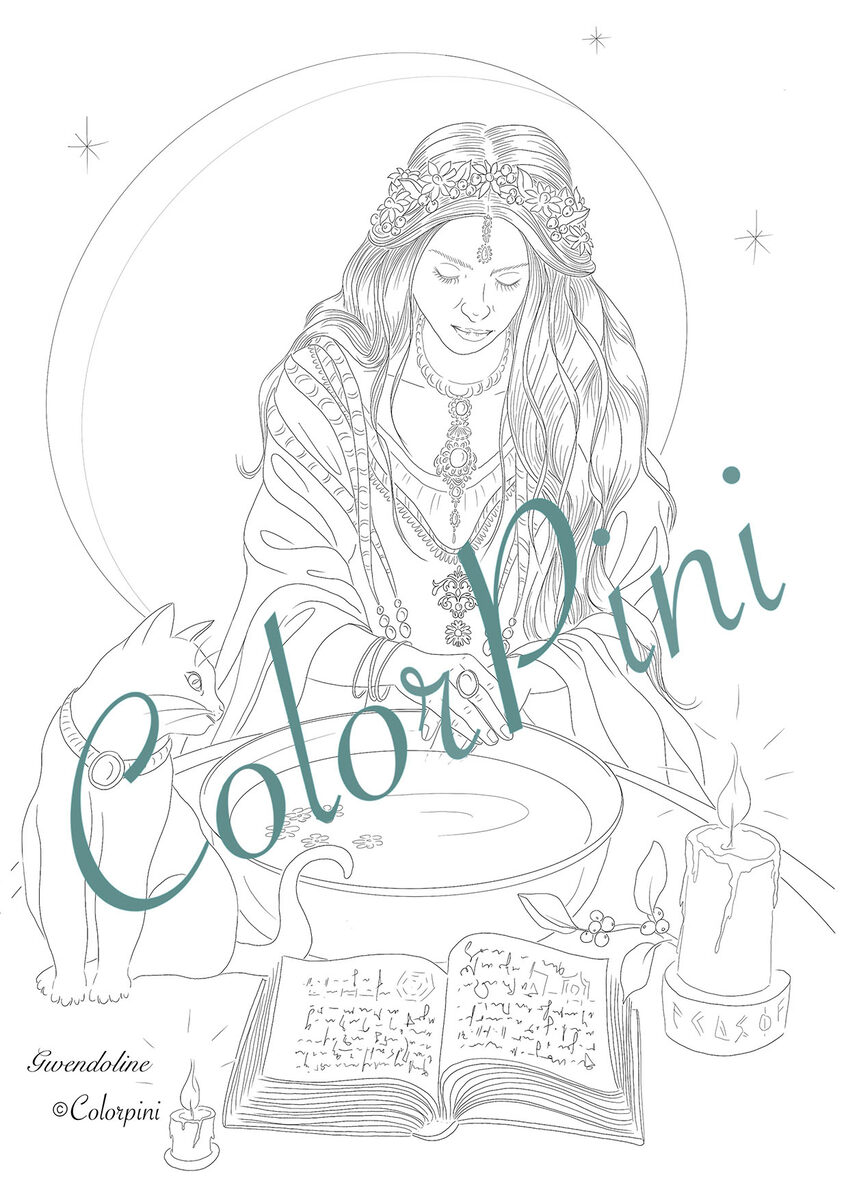 Gwendoline the Witch, hand-drawn lineart